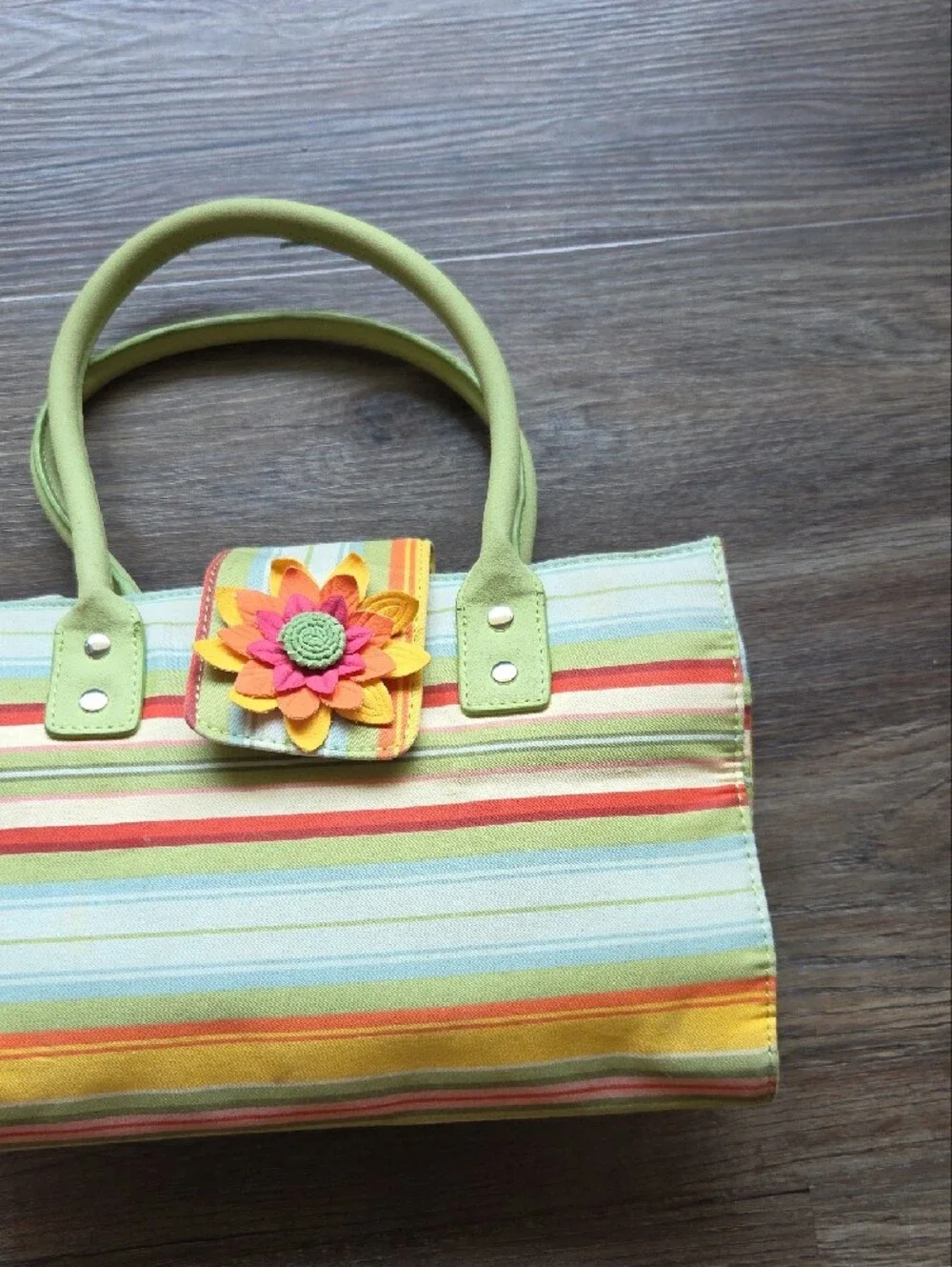 Vintage Longaberger Sisters Striped Floral Accent Purse Green Blue